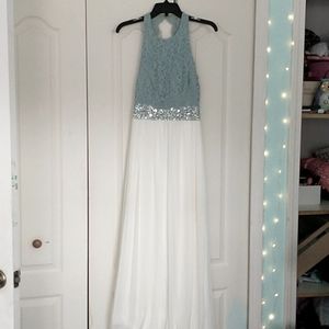 Formal dress, maxi, turquoise and white